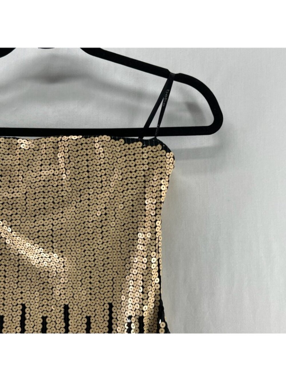 Bebe Strapless Sequin Ombre Mini Dress Womens 2XS Liquid Drip Bodycon Black Gold - Picture 6 of 12